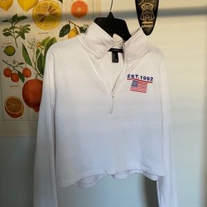 white USA cropped quarter zip